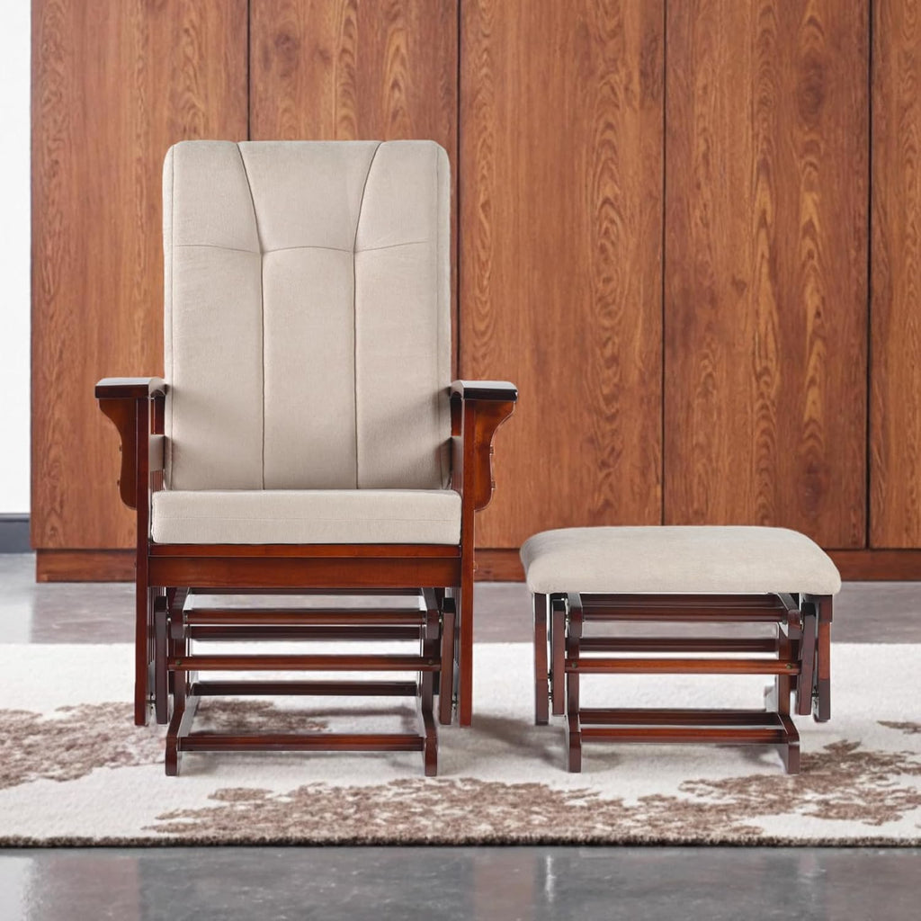 Rustic Glider Chair with Ottoman, Resistant Rubber Wood Nursery Glider and Ottoman Sets for Relaxing, Rocking Chair