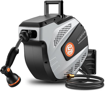 Retractable Garden Hose Reel - 1/2 inch x 50ft Heavy Duty Wall Mounted Hose Reel with 3/4 inch Brass Fitting & 10