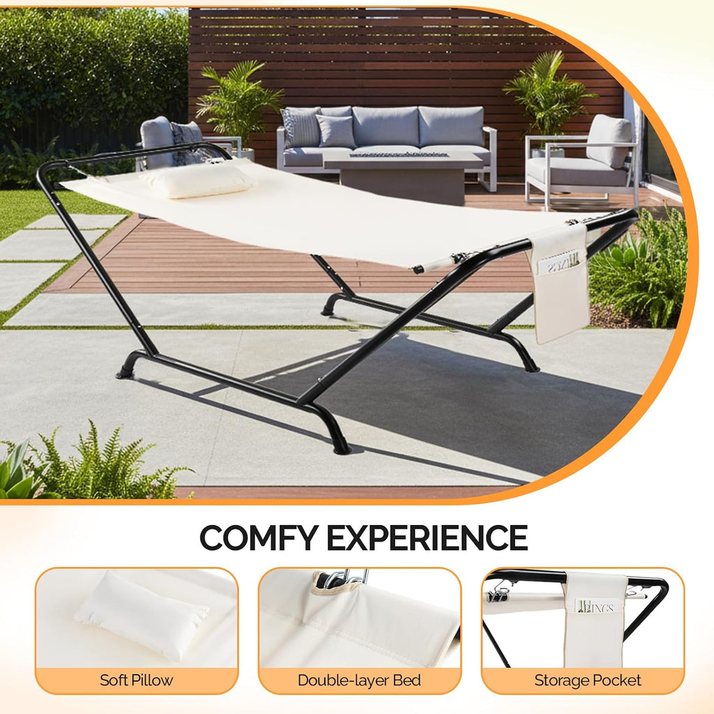 Iron Hammock with Stand, Hammock Stand with Double-Layer Oxford Cloth Hammock, Portable Heavy-Duty Hammock for