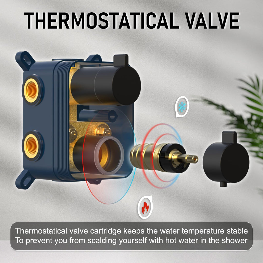 Thermostatic Shower System Wall Mount with 10 Inch Roud Rainfall Shower Head and Handheld, Shower Faucet Mixer Trim