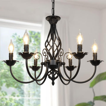 6-Light Farmhouse Candle Chandelier for Living Room, Rustic Industrial Pendant Ceiling Light fixture
