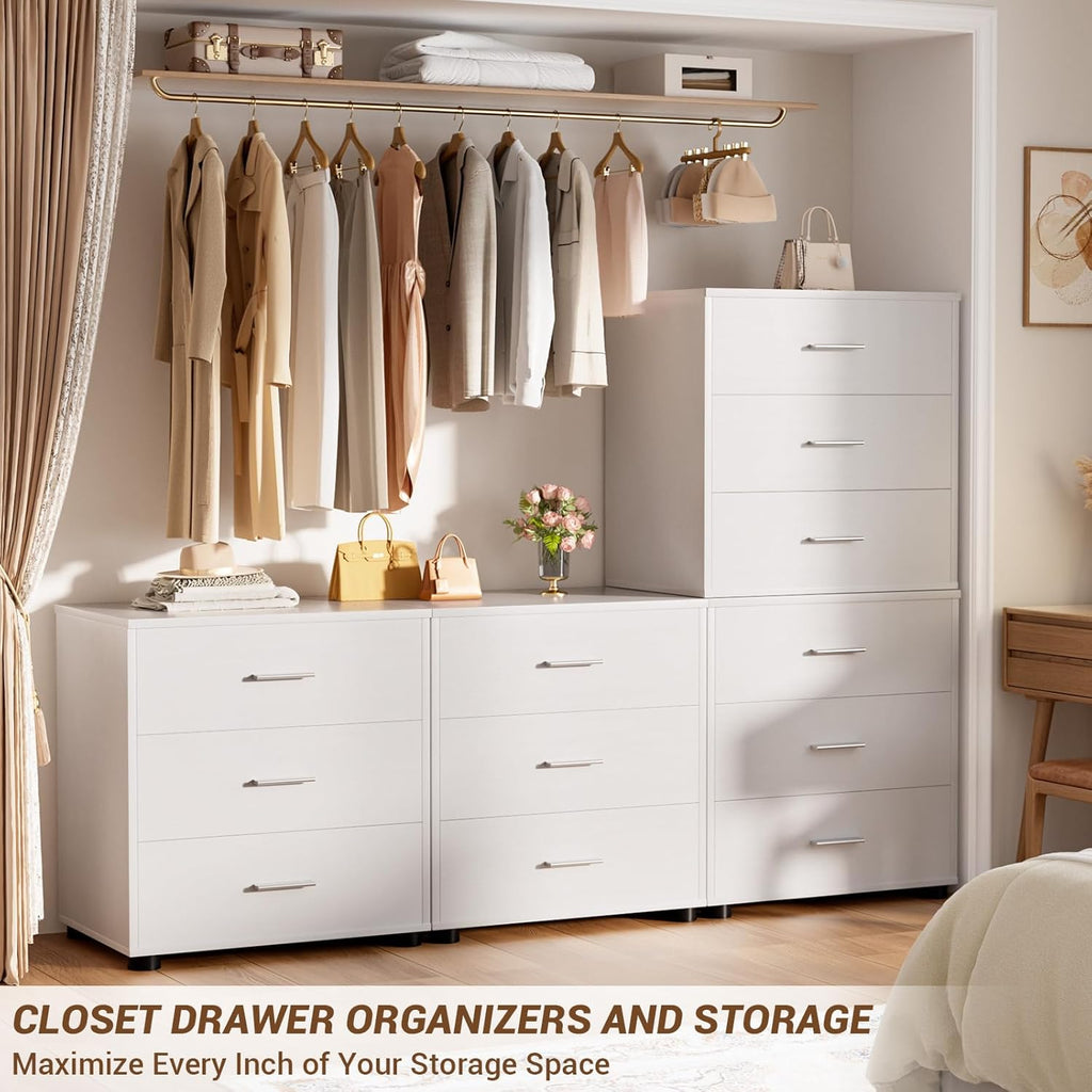 Closet Drawers Set of 2, Wood Closet Organizers and Storage with 3 Drawers, Closet Drawers Organizer System