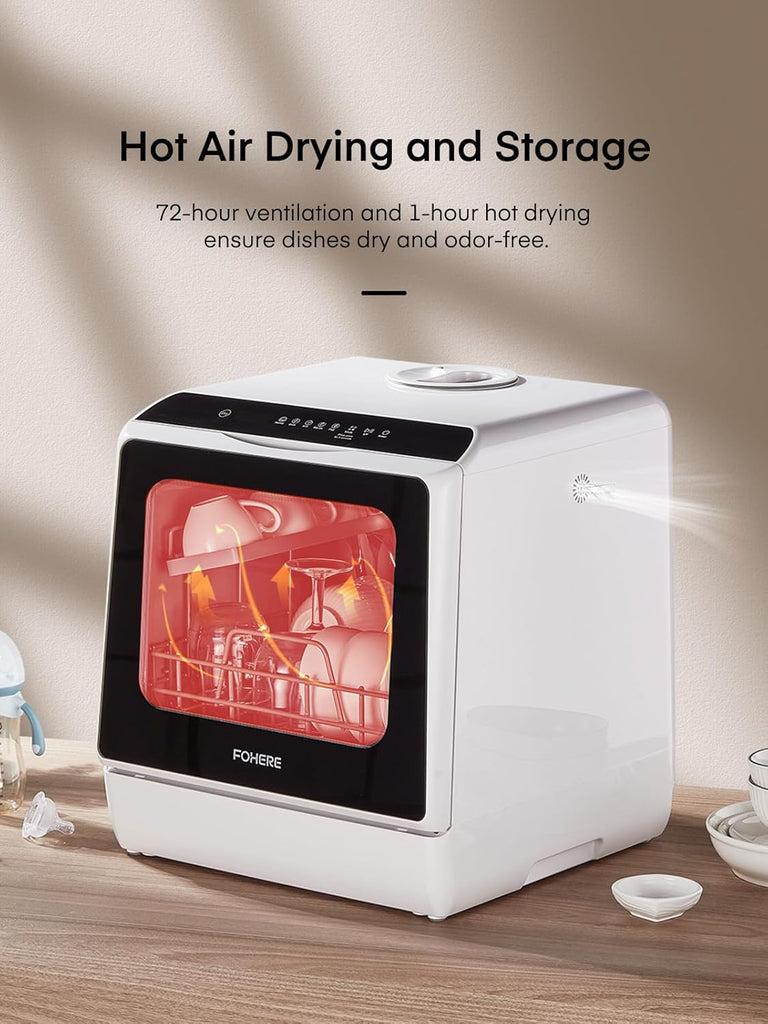 Countertop Dishwasher with Delay Start, No Hookup Needed, 5+1 Wash Programs, 360° Dual Spray, 167° High-Temp Wash