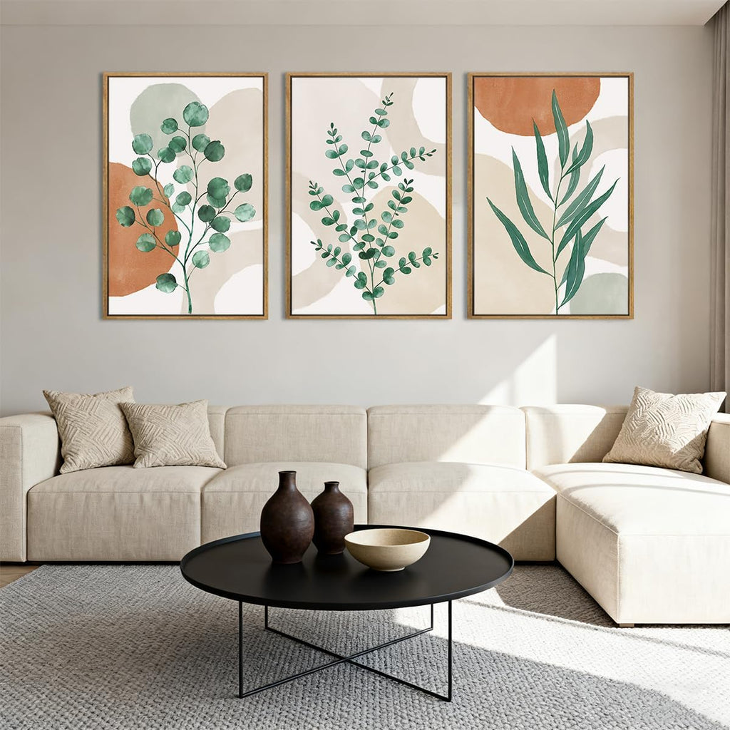 Framed Boho Botanical Wall Art Large 16x24 Inch Abstract Green Plant Canvas Wall Decor Bohemian Modern pictures