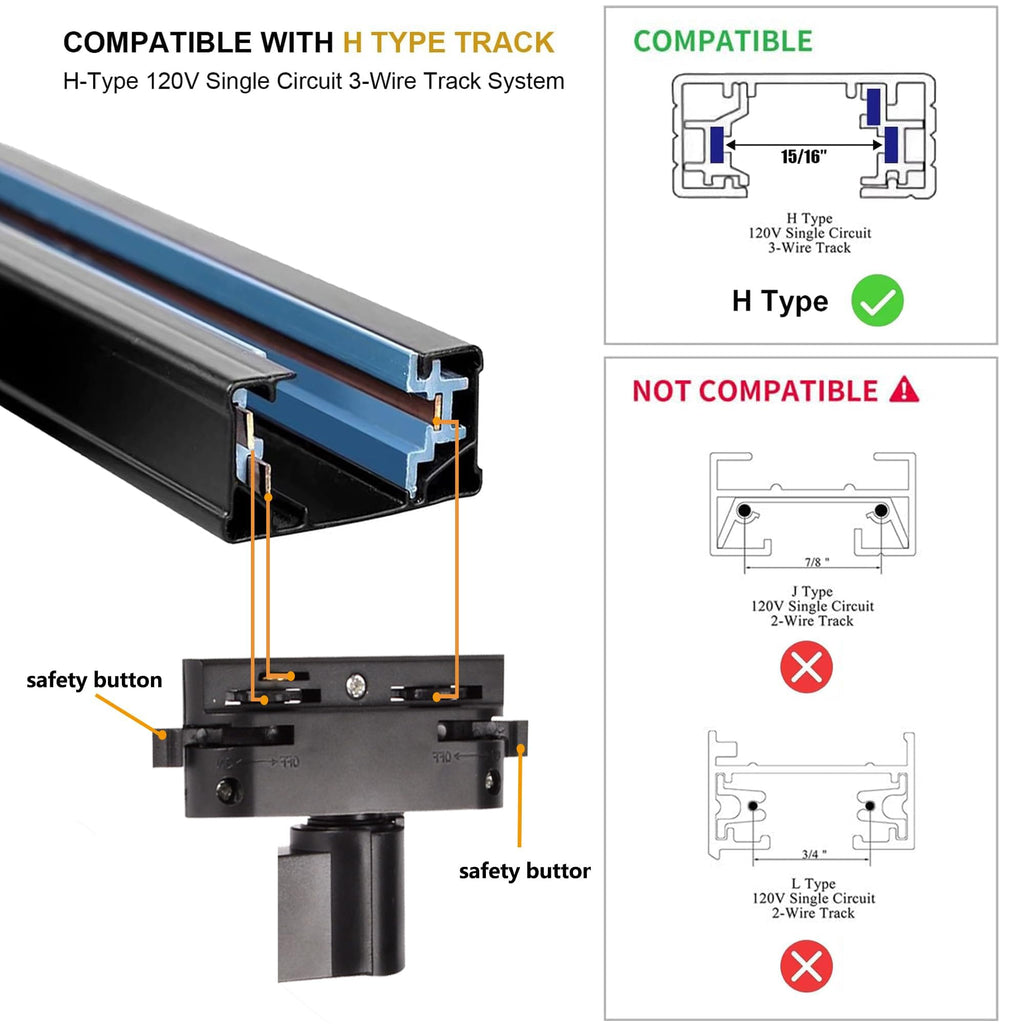 Plug in H Type LED Track Lighting Kit Dimmable Spotlight Complete System