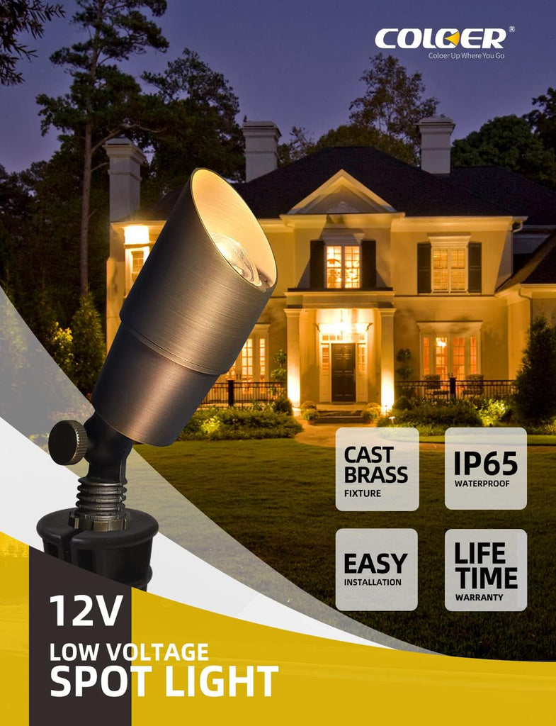 Die-cast Brass Low Voltage Spotlight 1-Pack with 5W Aluminum Housing MR16 LED Bulb 2700K 450LM CRI85+,12V AC/DC