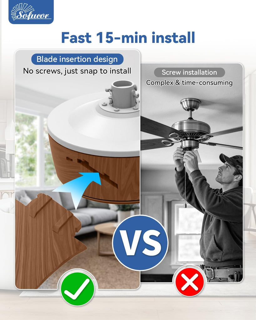 42 Inch Ceiling Fans with Lights-Modern Small Bedroom Ceiling Fan with Remote Control, Plug-in Blades Quick Install