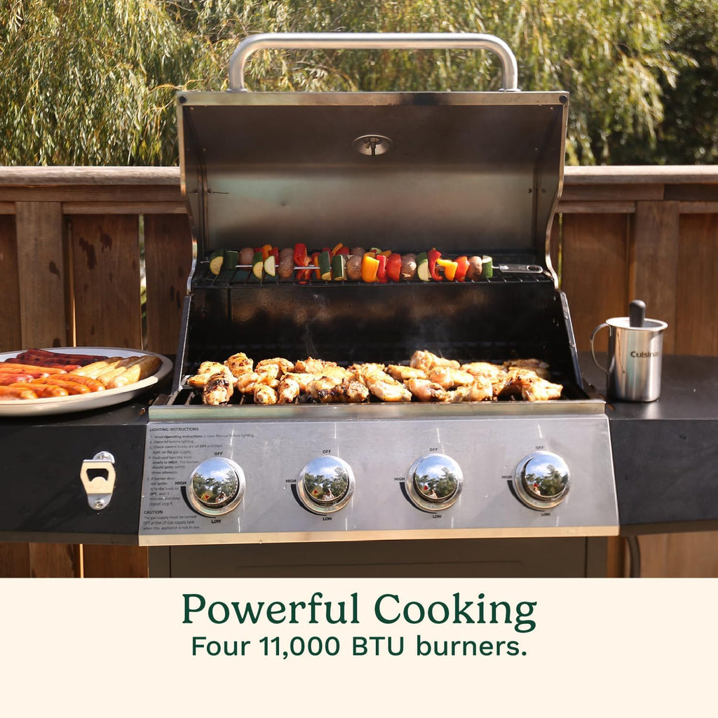 4-Burner Propane Gas Grill, 44,000 BTU Stainless Steel BBQ Grill with Cast Iron Grates, Side Tables, and Large Cooking Area for Outdoor Patio