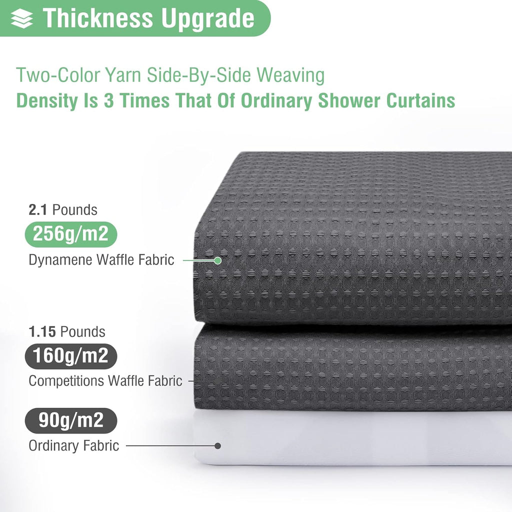 Waffle Shower Curtain 256GSM Heavy Duty Fabric 72x72 Charcoal Grey | Thick Polyester Cloth, Weighted Hem, Water