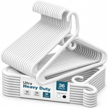 Heavy Duty Clothes Hangers, 36 Pack - Space Saving, Ultra Strong White Plastic - Hang Your Belt, Pants, Coat, Shirt