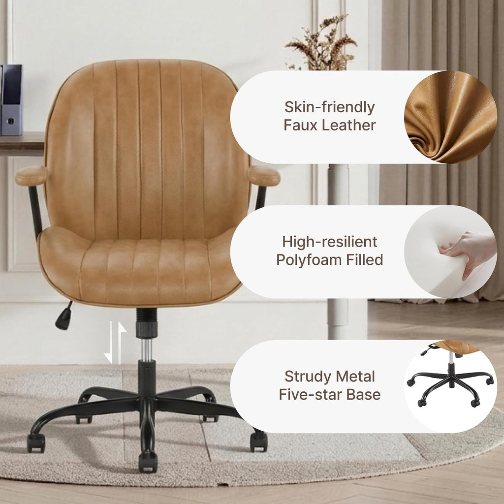 Ergonomic Home with Removable Arms, Adjustable Swivel Desk Chair with Wheels, Modern Faux Leather Computer Chair with