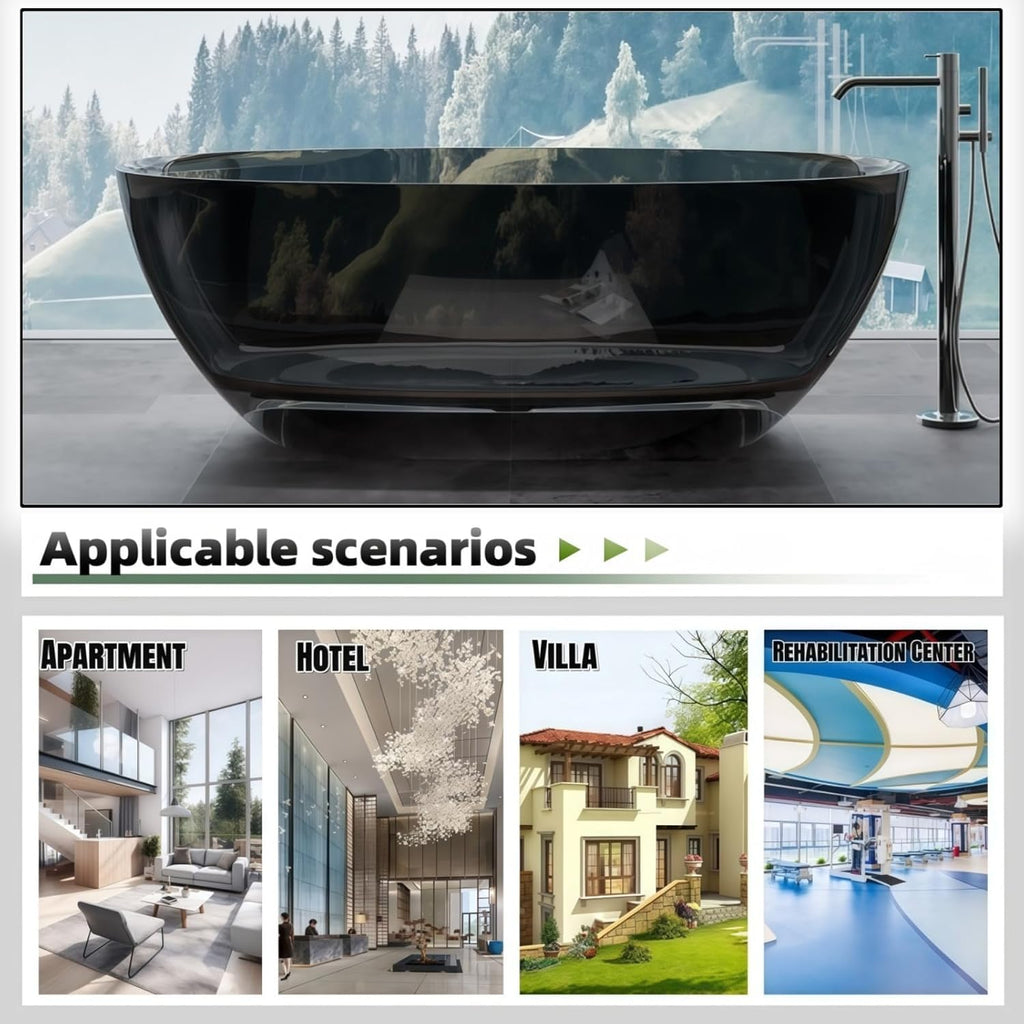 72" Edeyeu Freestanding Bathtub - Luxury Soaking Tub Made With Natural Resin Material, Extra Deep Solid Surface