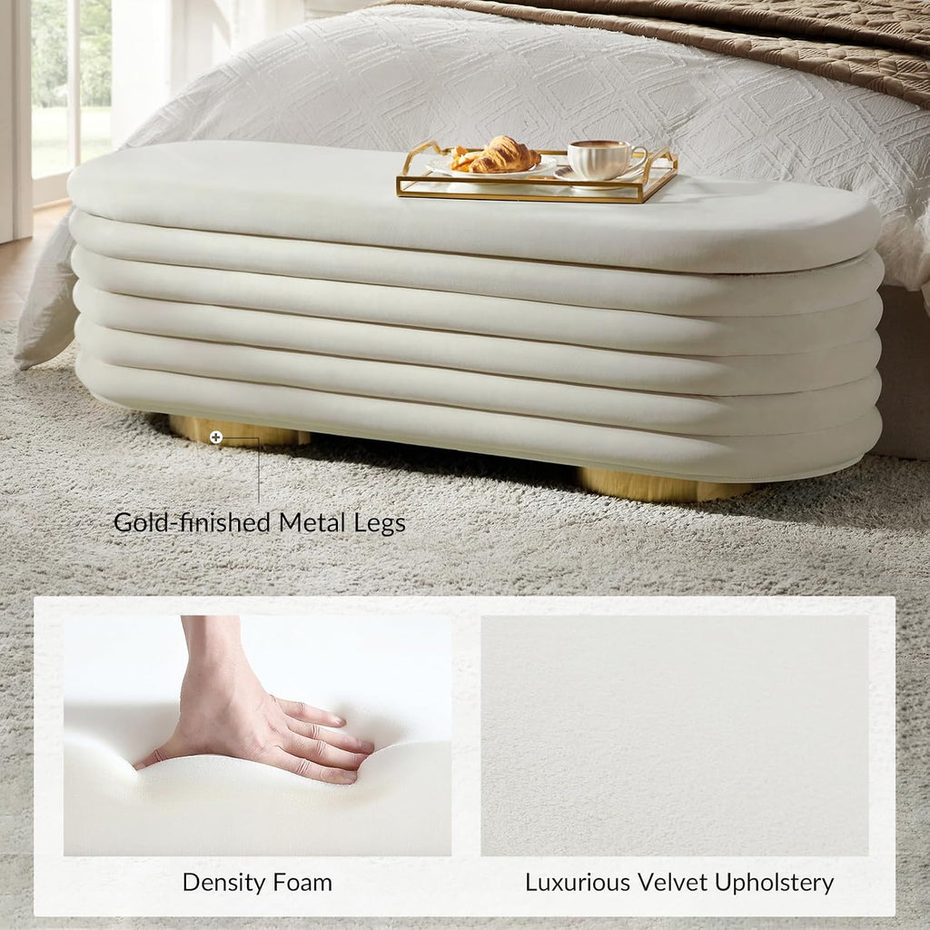 Velvet Storage Bench, Large Upholstered Ottoman with Button Tufted Design , or Window, End of Bed Bench with Shoe
