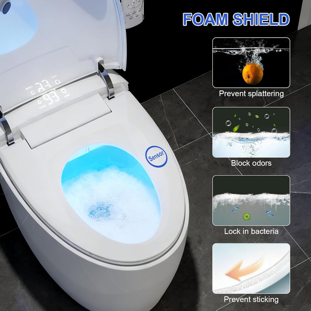 Smart Toilet with Bidet Built in, Bidet Toilet with Foam Shield, Auto Open/Close Lid & Dual Flush