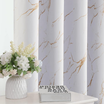 100% Blackout Curtains 2 Panels Set Marble Designs Printed Drapes Thermal Curtains for Bedroom