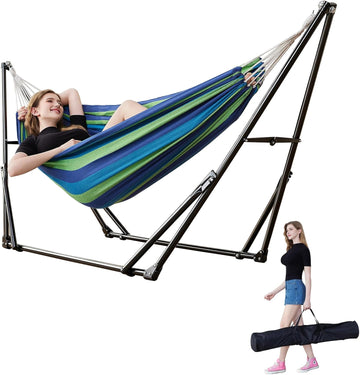 Portable Hammock with Stand for Outside or Inside,No Tree Required | 1 Minutes Tool-Free Setup | Adjustable Hammock
