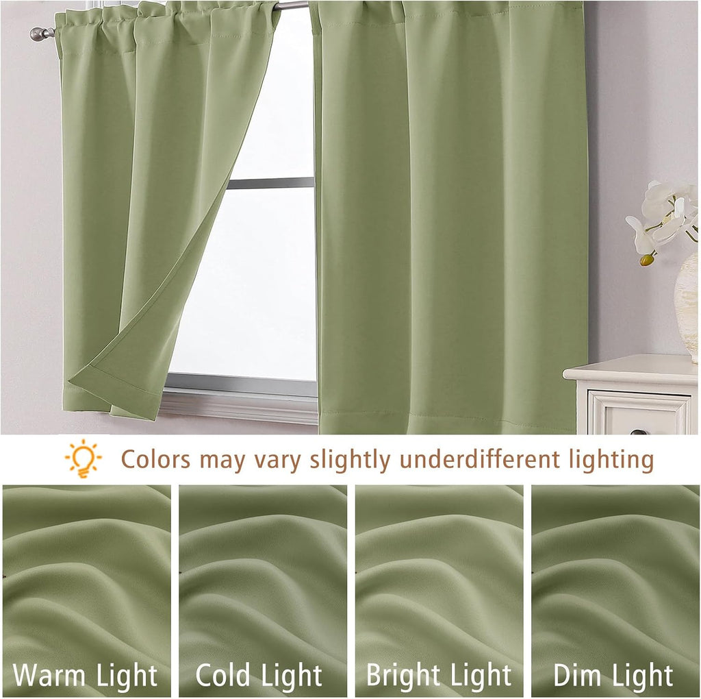 Sage Green Valance for Windows, Small Blackout Kitchen Valance Curtain, Dual Rod Pocket Thermal Insulated Short