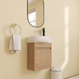 16-Inch Floating Bathroom Vanity with Sink, Wall-Mount Single Vanity with Soft-Close Door and White Ceramic Top for Small Spaces