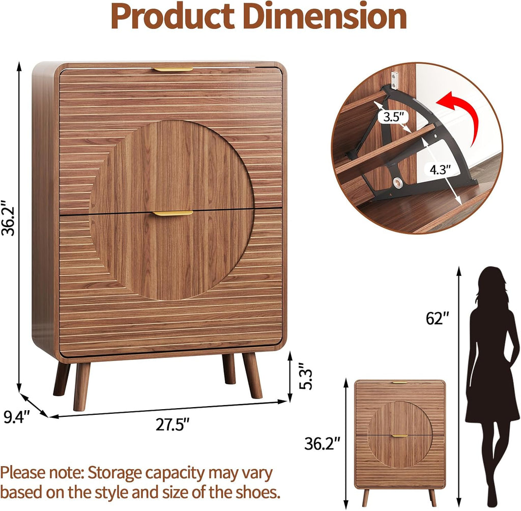 Shoe Storage Cabinet with 2 Flip Drawers , 27.5" Freestanding Hidden Shoe Rack Cabinet, Narrow Shoe Organizer