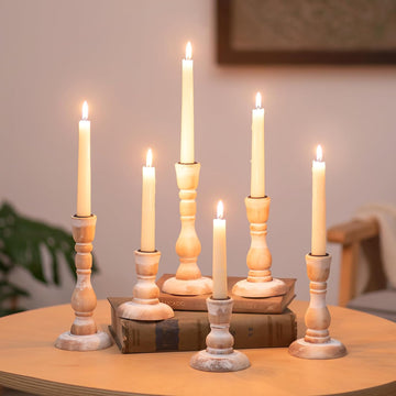 Rustic Candlestick Holders for Decor: Set of 6 Wood Taper Candles Holder - Vintage Candle Stick Tapered Holders for