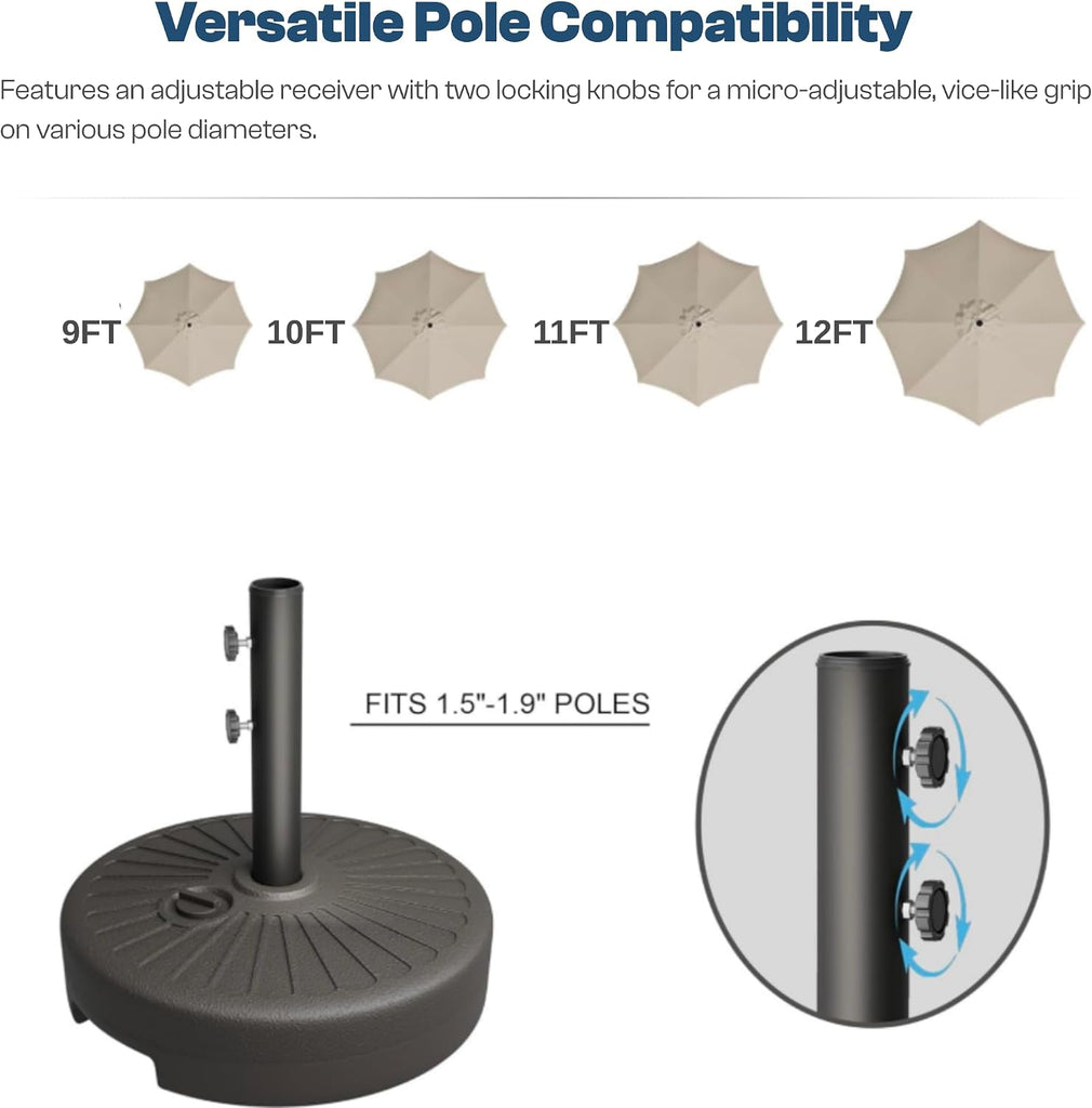 Umbrella Base Water Filled Stand 81.5lb Max Capacity Heavy Duty Patio Umbrella Base