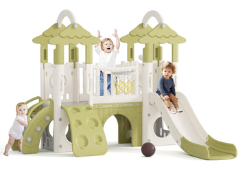 Toddler Slide Playset, 9-in-1 Indoor Outdoor Playground (Green)