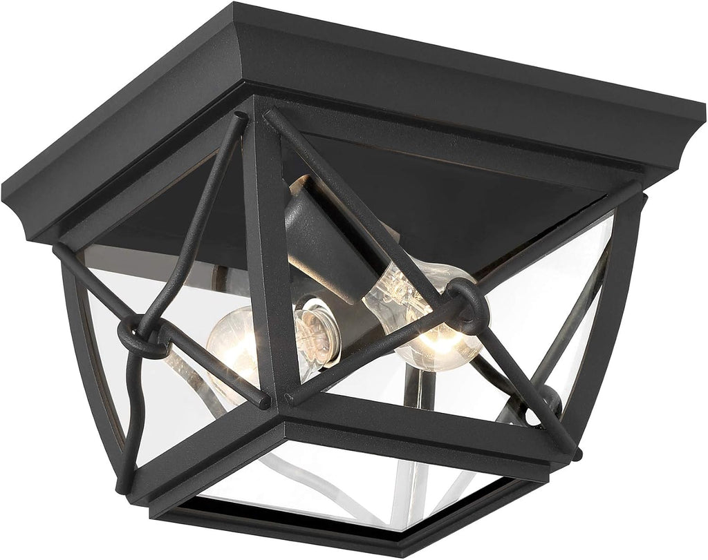Belmont 2-Lights Outdoor Flush Mount Ceiling Light, 10 Inch Lighting Fixture for Porch, Patio and Entryway, Black