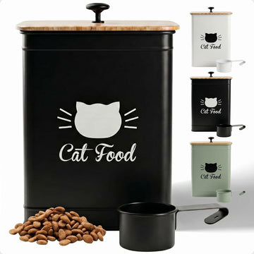 Cat Food Container with Scoop 5-7 lb (25 Cup), with Airtight Bamboo Lid