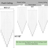 W32 x H120 Glam Chandelier with LED Bulbs Square Chandeliers, Crystal Raindrop High Ceiling Pendant Light for Entrance Large Villa Chandelier Foyer Lighting Fixtures Silver A100-B0F5PMRHBW