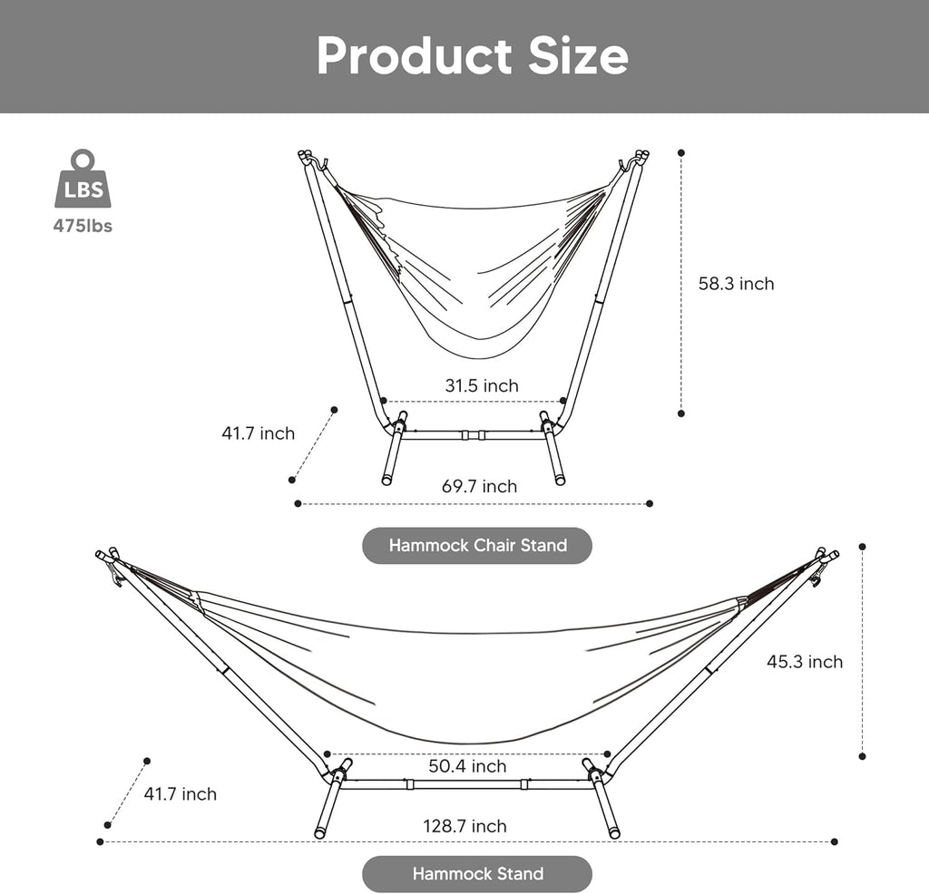 2-in-1 Hammocks Hammock Chair with Stand, Patented, Blue Stripe | 475 lbs Capacity, Heavy Duty Two Person Hammock