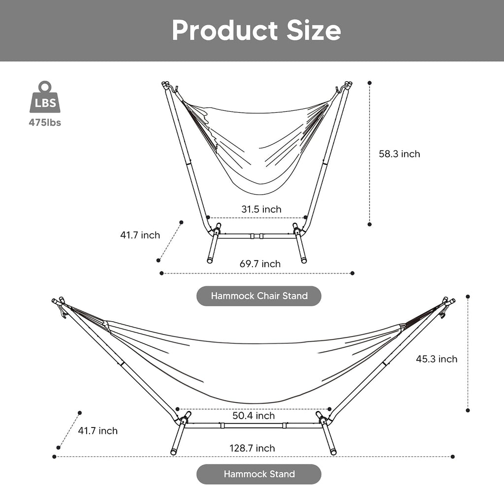 2-in-1 Hammocks Outdoor Hammock and Stand, Patented, Dark Grey | Convertible Portable Double Hammock with Stand