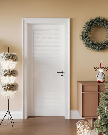 18"x 80" Louvered Interior French Slab Door, Pre-Assembled White Primed Solid Core Panel w/o Prehung Jamb, Vented Door