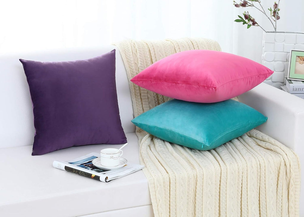 Comfy Soft Thick Velvet Throw Pillow Cases, Decorative Solid Square Cushion Covers, 18 x 18 Inches, 2 Pieces)