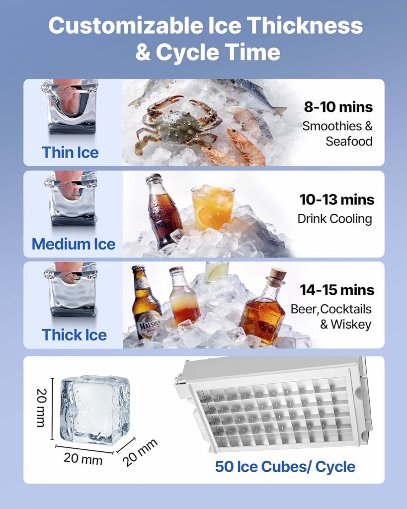 Commercial Ice Maker Machine, 130 lbs/24h with 30 lbs Storage Capacity, Built-in/Freestanding/Under Counter