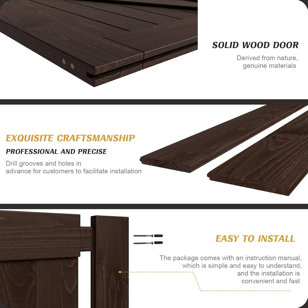 32in x 84in Brown Wood Barn Door with 5.5ft Barn Door Hardware Track Kit Included, Double Surfaces,S