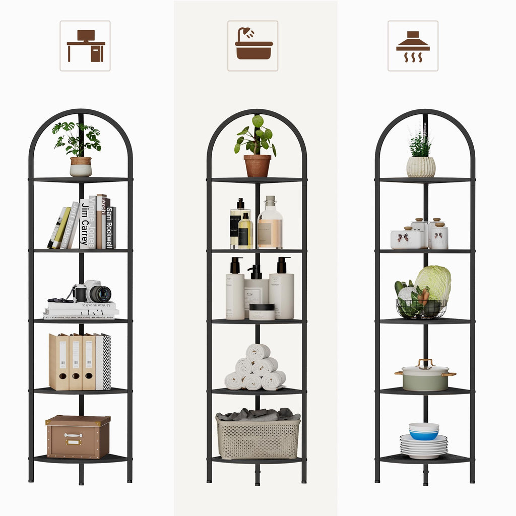 5-Tier Arched Corner Shelf Stand, Wall Corner Bookshelf