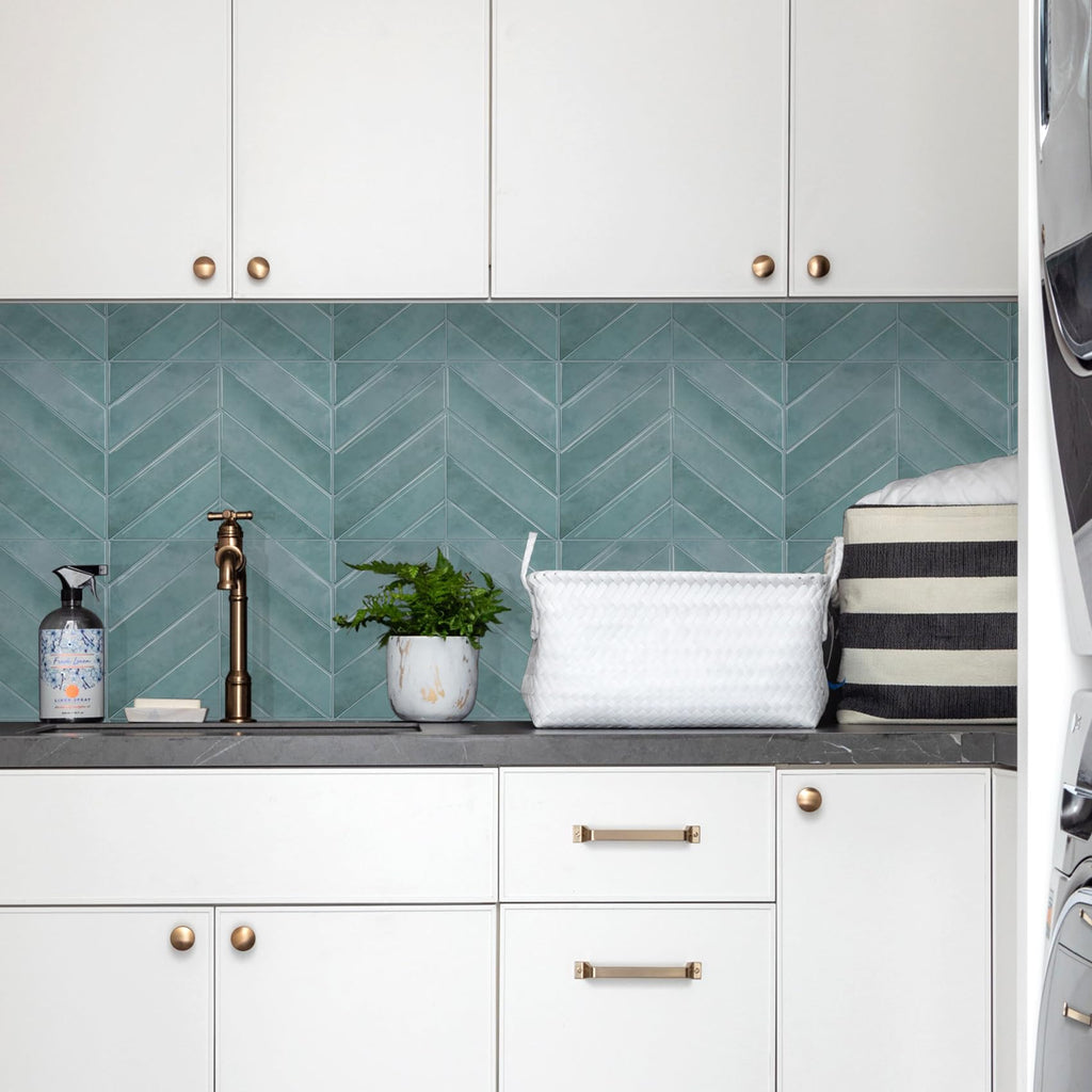 Herringbone Peel and Stick Backsplash, Blue Teal, 10 Sheets