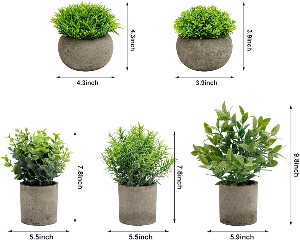 Artificial Potted Plants Faux Greenery in Cement Pots for Shelf, Bookshelf, Office or Home Decor, Small Decorative