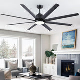 72" Black Ceiling Fan with Lights and Remote Control - Large Industrial Ceiling Fan with 8 ABS Blades, Dimming, DC Motor Reversible, Indoor/Outdoor Modern Ceiling Fan for Living Room, Black A101-B0DQKTB1F2