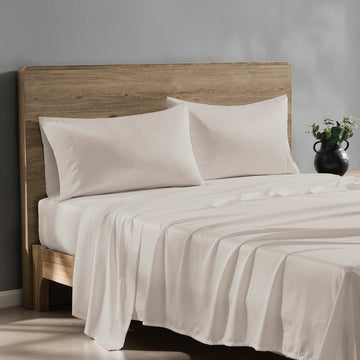 Matte Satin Sheet Set Soft & Silky Linen Beige Full 4-Piece