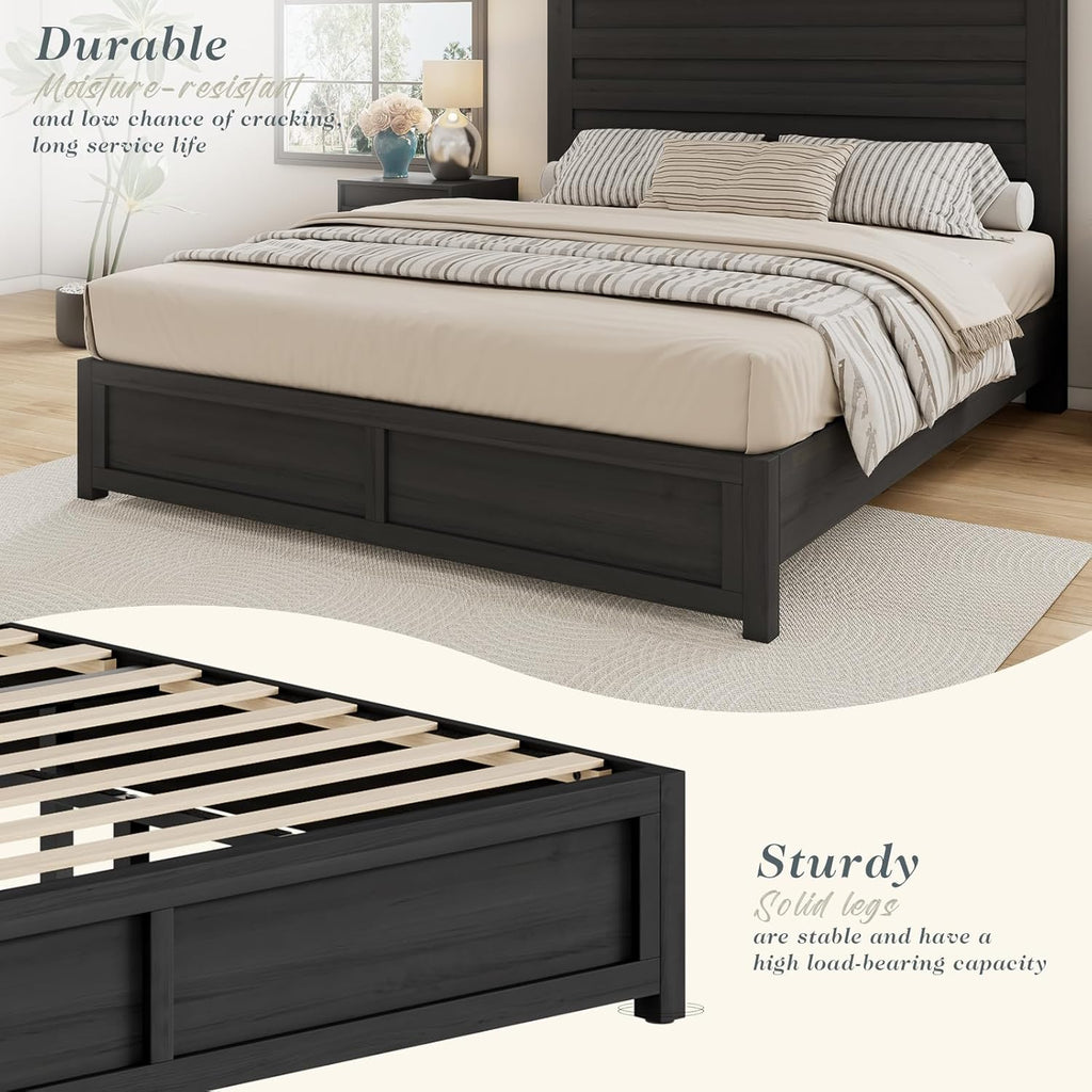 Queen Farmhouse Bed Frame with 49" Headboard, Platform Bed Frame with Wood Slats Support/No Box Spring Needed/Easy