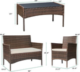 Greesum Patio Furniture 4 Pieces Conversation Sets Outdoor Wicker Rattan Chairs Garden Backyard Balcony Porch Poolside