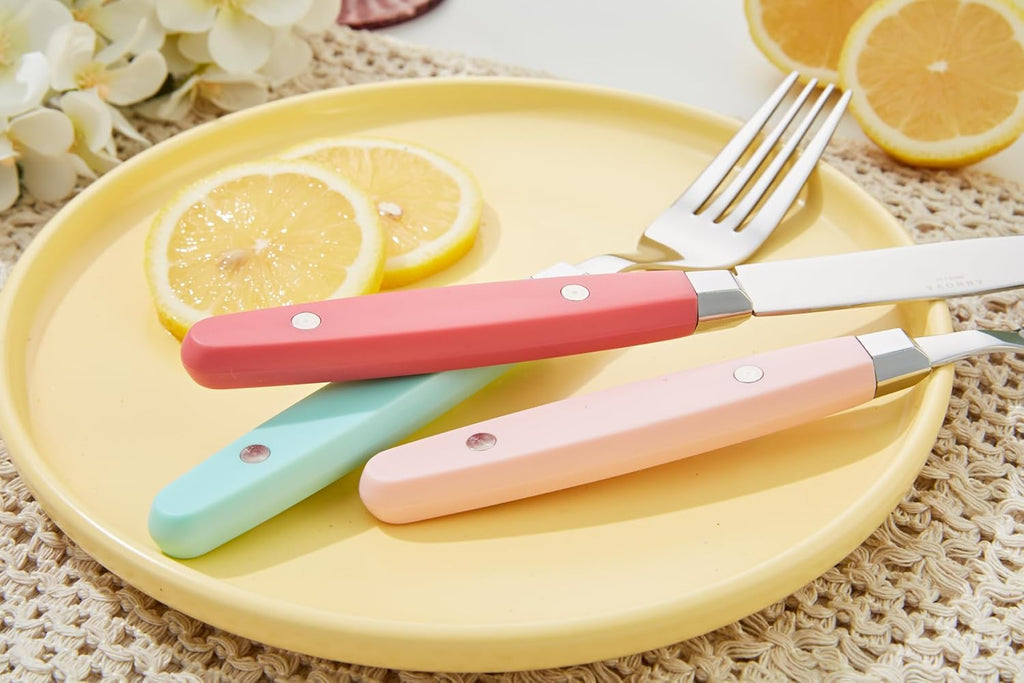 Silverware Set, Retro/Rivet Colorful Stainless Steel Tableware Kitchen Flatware Set Utensils, Includes Dinner Knives
