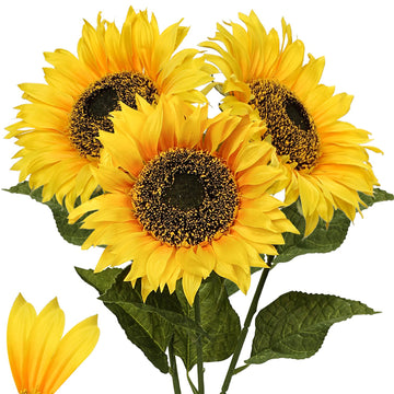 Large Sunflowers Artificial Flowers 8" Full Bloom Long Stem Artificial Sunflower 33" Tall Sun Flowers Giant Silk