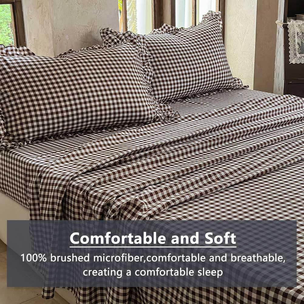 Mocha Gingham Ruffle Sheet Set