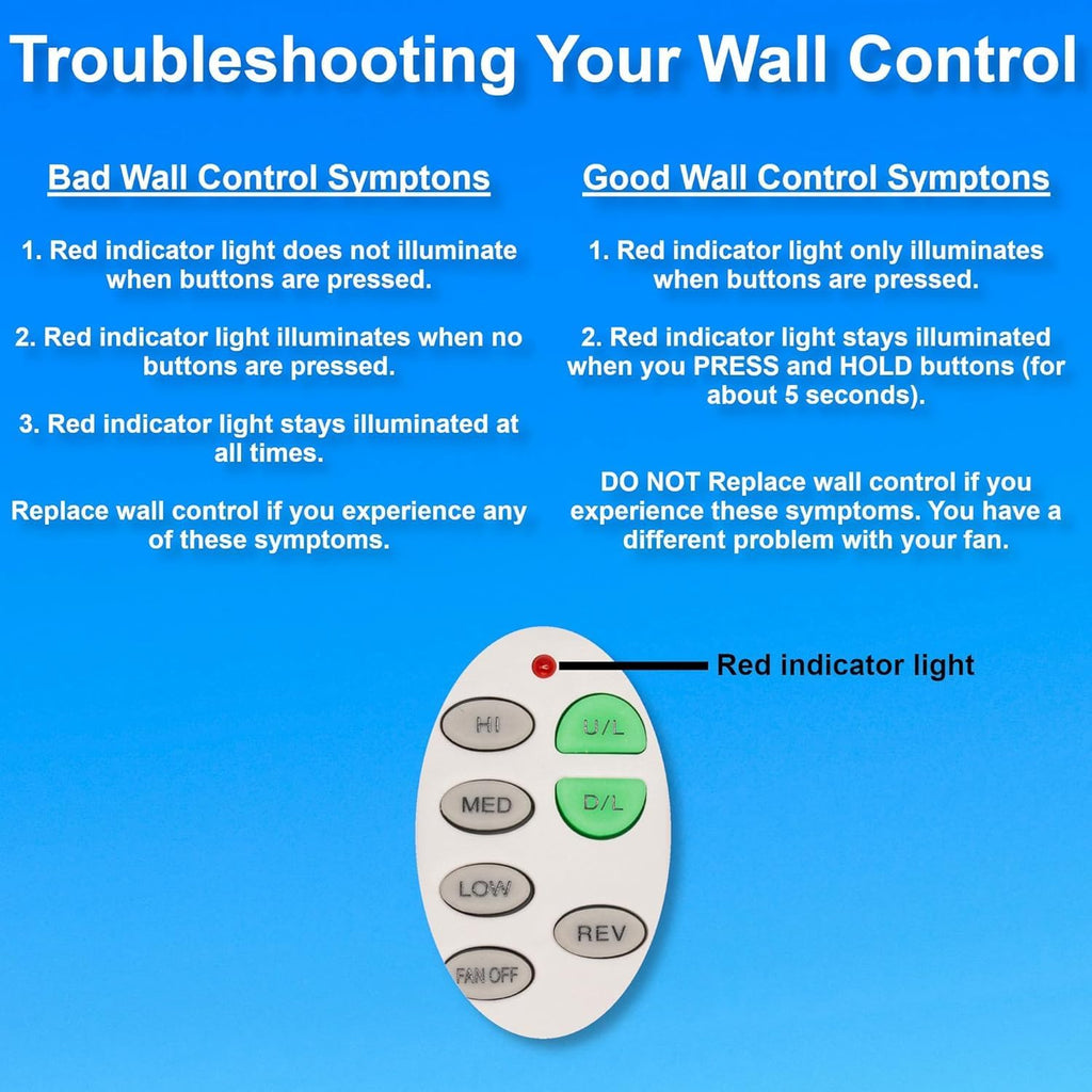 Universal Ceiling Fan Wall Control with Reverse - 3-Speed, Up/Down Light Dimming, Button Control