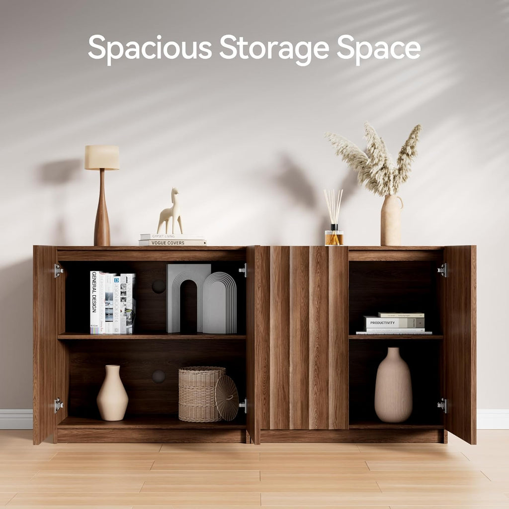 Modern Buffet Cabinet with Storage, 63" Wide Fluted Arched Sideboard Cabinet with Adjustable Shelves, Wooden Modular