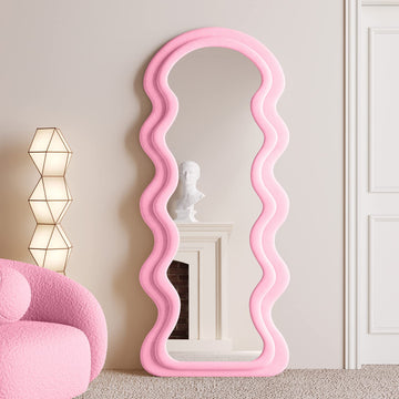 Full Length Mirror 63"x24", Irregular Wavy Mirrors, Wave Arched Floor Mirror, Wall Mirror Standing Hanging or Leaning
