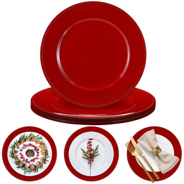 6 Pcs Christmas Charger Plates 13" Plastic Charger Plates with Beaded