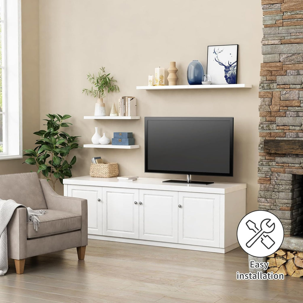 24 Inch Floating Shelves for Wall Decor, White Wall Book Shelves , Large Long Deep Hanging Shelves Office Laundry